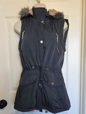 YMI Charcoal Grey Hooded Vest with Faux Fur Trim
